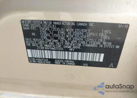 2010 Toyota Rav4 from USA, damaged, VIN 2T3BF4DV1AW072245